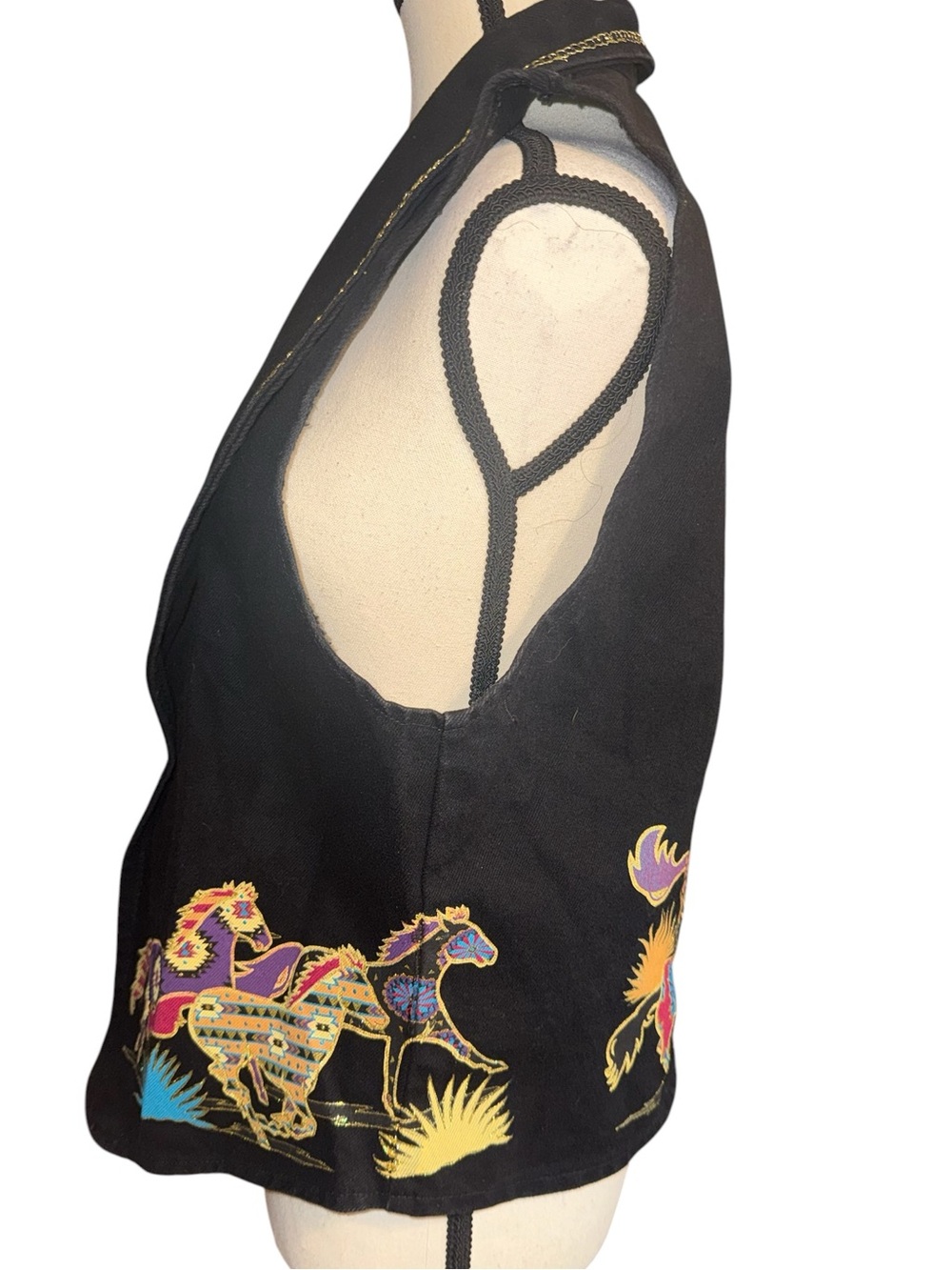 Black Denim 1990’s Western Embellished Horses southwestern biker vintage - Picture 2 of 6